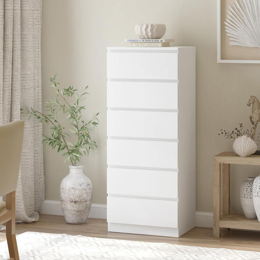 Merryluk White 6-Drawer Dresser, Bedroom And Living Room Storage Cabinet