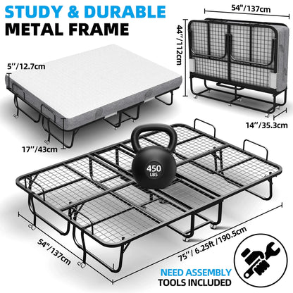 Folding Bed With Mattress 75 In. x 31 In. Cot Size Folded Bed
