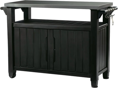 Keter Outdoor Rolling Table Cart For Food Prep, Storage, Bar And Grill, Dark Brown