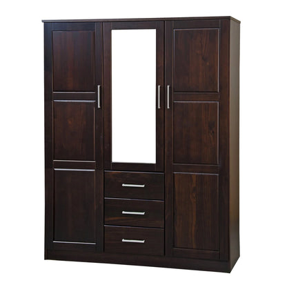 Palace Imports 100% Solid Wood Cosmo 3-Door Wardrobe Armoire With Solid Wood Or Mirrored Doors