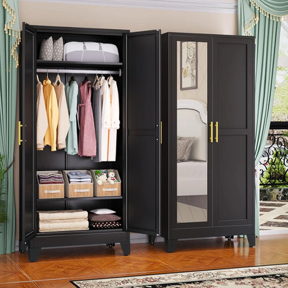 Steel Armoire Wardrobe Closet, 71 In. Metal Clothing Storage Cabinets