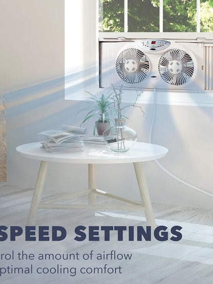Bionaire 8.5 In. Twin Window Fan With Reversible Airflow 3 Speeds Remote Control