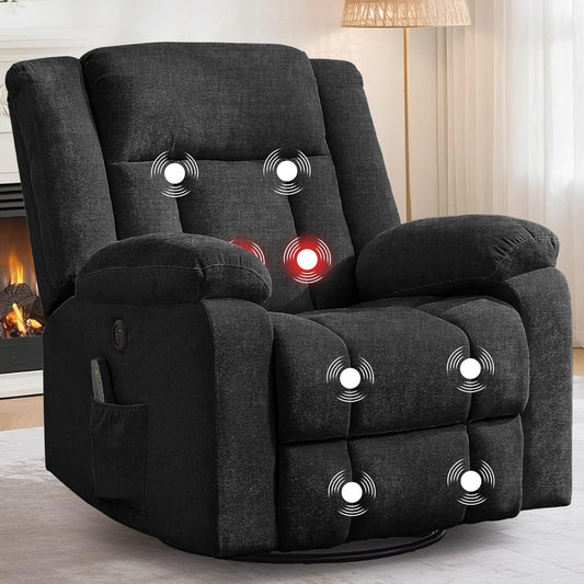 Rocker Recliner, Glider Recliner Chairs For Adults, 360 Degree Swivel Rocking Chair With Massage And Heating