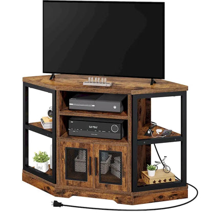 Farmhouse Corner TV Stand Entertainment Center Media Console For TVs Up To 55 With Power Outlet