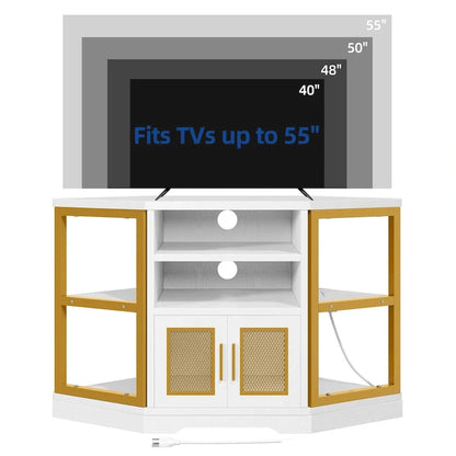 Farmhouse Corner TV Stand Entertainment Center Media Console For TVs Up To 55 With Power Outlet