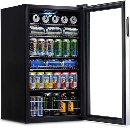 Beverage Refrigerator Cooler, 126 Cans Free Standing With Right Hinge Glass Door, Mini Fridge Beverage Organizer For Beer, Wine, Soda