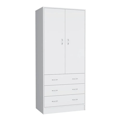 19 Modern Double-Door Armoire With 3 Drawers And 1 Hanging Rod For Bedroom