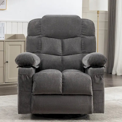Grey Oversized Recliner With Heat And Massage, 150 Recline, 30 Rocking, USB Charging, And 2 Cup Holders