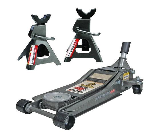 Pittsburg 3 Ton Low Profile Floor Jack And Jack Stands Set Combo With Rapid Pump Quick Lift