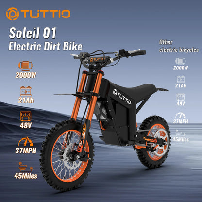 Tuttio Soleil01 Adult Electric Dirt Bike, With Branded Helmet, 2000W, 48V 21Ah Battery, 37Mph Full Suspension Mountain E-Bike