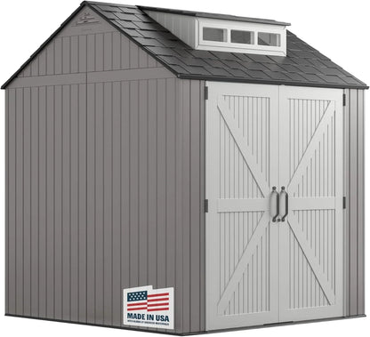 Rubbermaid Resin Garden Shed With Floor, 2.13 x 2.13 M, Weatherproof, Grey, For Storing Garden Tools, Lawnmowers, Bicycles And Pool Accessories