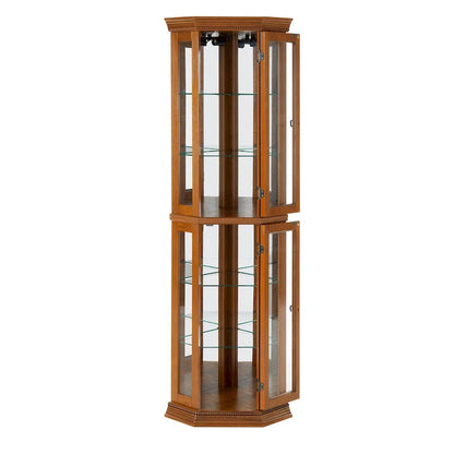 Corner Curio Cabinet With Lights, Adjustable Tempered Glass Shelves, Mirrored Back, Display Cabinet