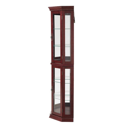 Corner Curio Cabinet With Lights, Adjustable Tempered Glass Shelves, Mirrored Back, Display Cabinet