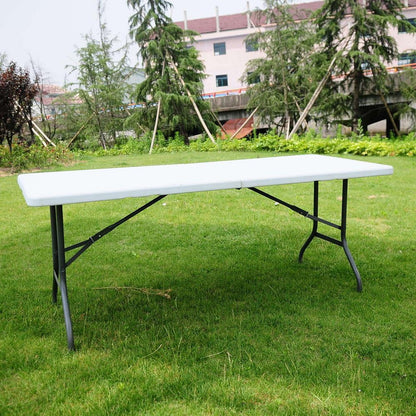 Ktaxon 6 Ft. White Folding Table And 10 Pack Folding Chairs Black, Plastic Table And Chair Set