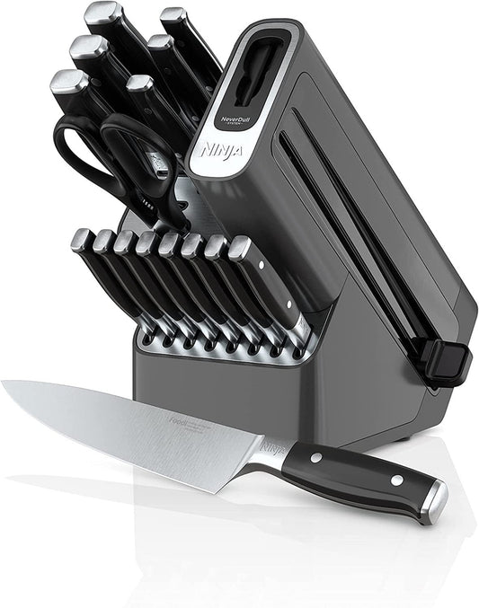 Ninja K32017 Foodi NeverDull 17 Piece Premium Knife System Block Set With Built-In Sharpener, Stainless Steel/Black