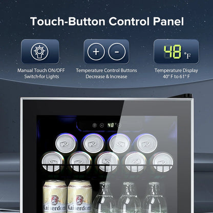 Auseo 126 Can Beverage Refrigerator And Cooler With Glass Door For Home/Office/Bar-Black
