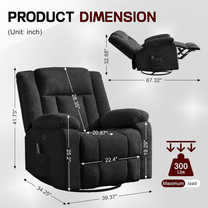 Rocker Recliner, Glider Recliner Chairs For Adults, 360 Degree Swivel Rocking Chair With Massage And Heating