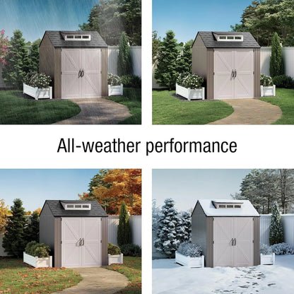Rubbermaid Resin Garden Shed With Floor, 2.13 x 2.13 M, Weatherproof, Grey, For Storing Garden Tools, Lawnmowers, Bicycles And Pool Accessories