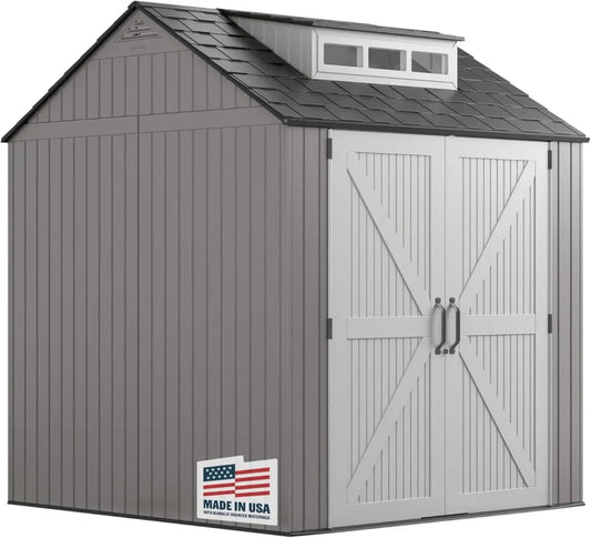 Rubbermaid Resin Garden Shed With Floor, 2.13 x 2.13 M, Weatherproof, Grey, For Storing Garden Tools, Lawnmowers, Bicycles And Pool Accessories