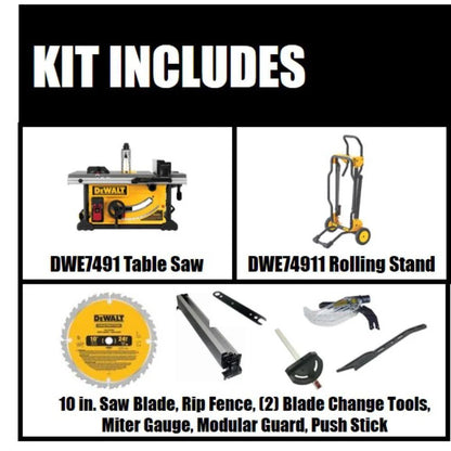 15 Amp Corded 10-inch Construction Site Table Saw With Rolling Stand DWE7491RS