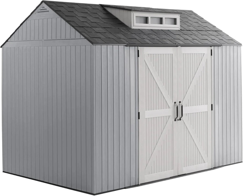 Rubbermaid Resin Garden Shed With Floor, 2.13 x 2.13 M, Weatherproof, Grey, For Storing Garden Tools, Lawnmowers, Bicycles And Pool Accessories
