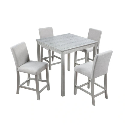 Modern 5-Piece Dining Set With Square Counter Height Table And 4 Upholstered Chairs