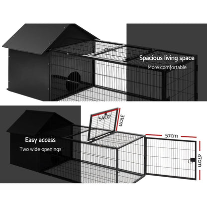 Weatherproof Metal Rabbit Hutch w/Run And Secure Locks i.Pet