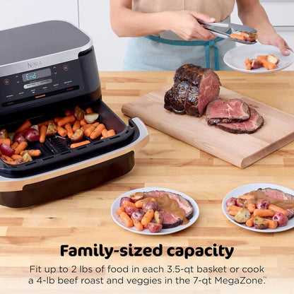 Ninja Foodi 10QT 6-in-1 DualZone Smart XL Air Fryer, 2 Independent 5QT Baskets, Smart Cook Thermometer, Match Cook, Smart Finish, Air Fry, DZ550