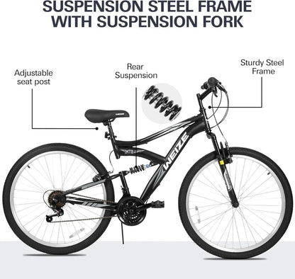 Weize Mountain Bike 26 27.5 In. Outdoor Hybrid Bikes 18-Speed High-Carbon Steel Full Suspension