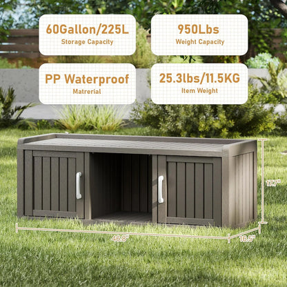 Kamaboko Outdoor Shoe Storage Cabinet, Waterproof UV-Resistant Entryway Storage Bench Indoor Outdoor With 2 Barn Doors