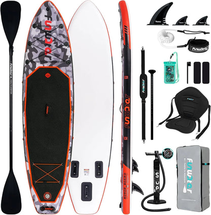 FunWater Inflatable Stand Up Paddle Board With Premium Sup Paddle Accessories, Non-Slip EVA Deck, 11'/10'6' Paddle