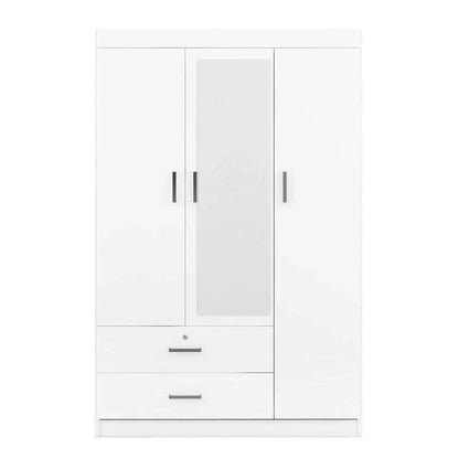 3-Door Mirror Wardrobe With Shelves And 2 Drawers