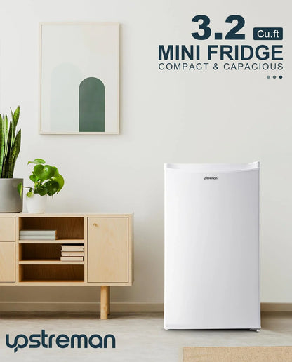 Upstreman 3.2 Cu. Ft. Mini Fridge With Freezer, Single Door Mini Fridge, Dorm Fridge, Adjustable Thermostat, Black-BR321