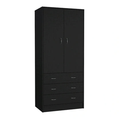 19 Modern Double-Door Armoire With 3 Drawers And 1 Hanging Rod For Bedroom