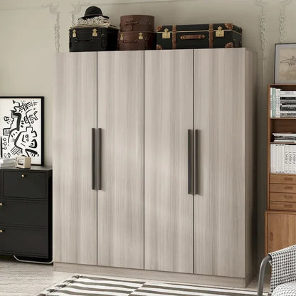Modern Freestanding Solid Wood Wardrobe Closet With Storage Shelves