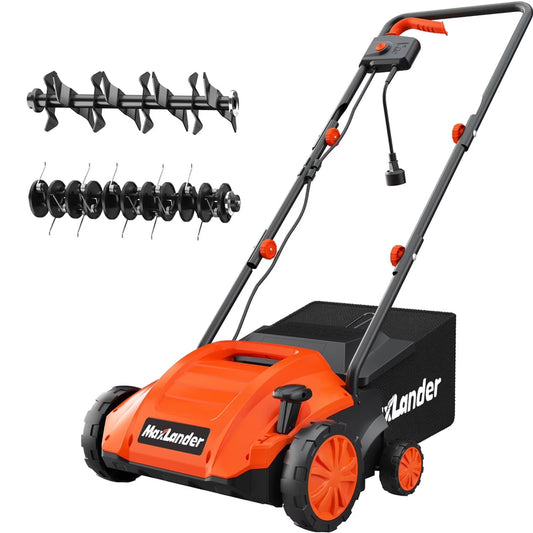 Maxlander Electric Dethatcher And Scarifier, 13 12Amp 2-in-1 Lawn Dethatcher With 4-Position Depth Adjustment, 30L Removable Collection Bag
