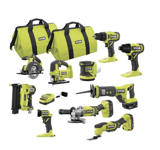 Ryobi One Plus 18V Cordless Tool Set With 10 Pieces, 3 Batteries And Charger, Model Year 2025 PCK750KN