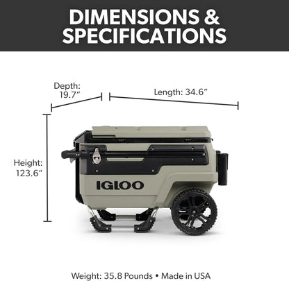 70Qt Wheeled Cooler Insulated Hard Shell Ice Chest