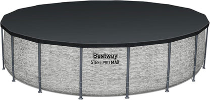 Steel Pro MAX 14 Ft. x 48 In. Round Metal Frame Above Ground Outdoor Swimming Pool Set With 1,000 Filter Pump, Ladder, And Cover, Gray