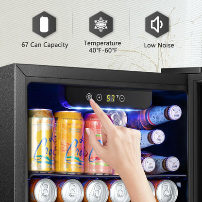 Auseo 126 Can Beverage Refrigerator And Cooler With Glass Door For Home/Office/Bar-Black