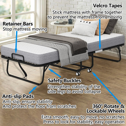 Folding Bed With Mattress 75 In. x 31 In. Cot Size Folded Bed