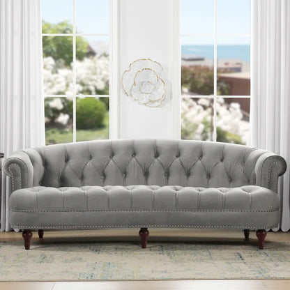 La Rosa 84 Mid-Century Modern Velvet Upholstered Chesterfield Tufted Sofa