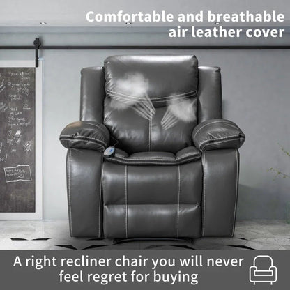 Wide Seat Durable Leather Massage And Heat Recliner