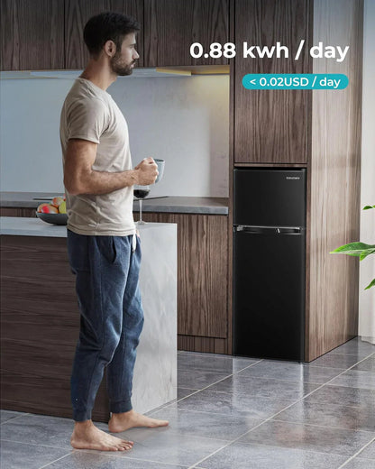 Euhomy 3.2 Cu. Ft. Mini Fridge With Freezer 2-Door Compact Refrigerator For Bedroom, Dorm, Office Or Apartment, Silver