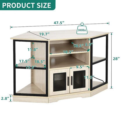 Farmhouse Corner TV Stand Entertainment Center Media Console For TVs Up To 55 With Power Outlet