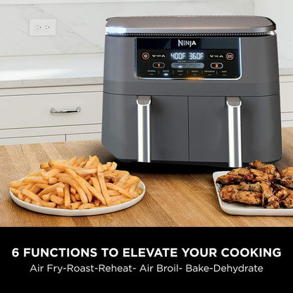 Ninja Foodi 10QT 6-in-1 DualZone Smart XL Air Fryer, 2 Independent 5QT Baskets, Smart Cook Thermometer, Match Cook, Smart Finish, Air Fry, DZ550