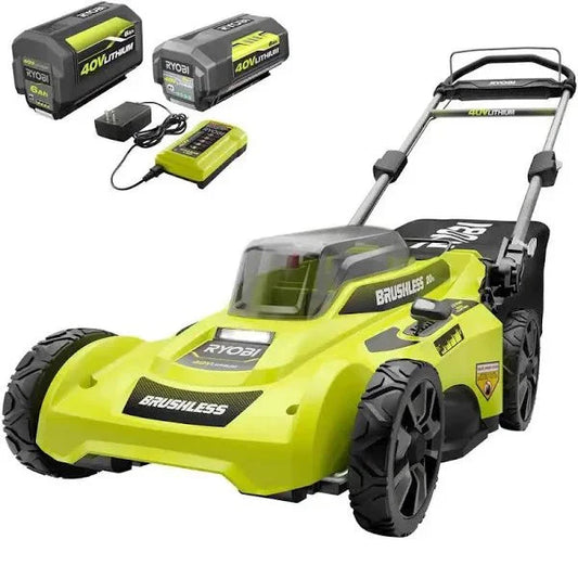 Ryobi 40V Brushless 20 In. Cordless Battery Walk Behind Push Lawn Mower With 2 6.0 Ah Batteries And Charger