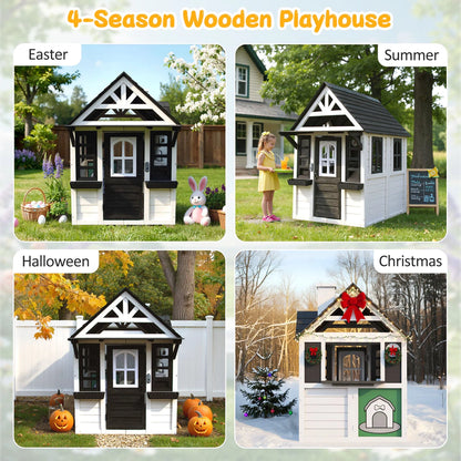 Coclub Outdoor Playhouse For Kids Ages 4-8, Wooden Play House With Doorbell, Phone, Kitchen Toys, Outdoor Kids Play Equipment, Casa Para Ni As