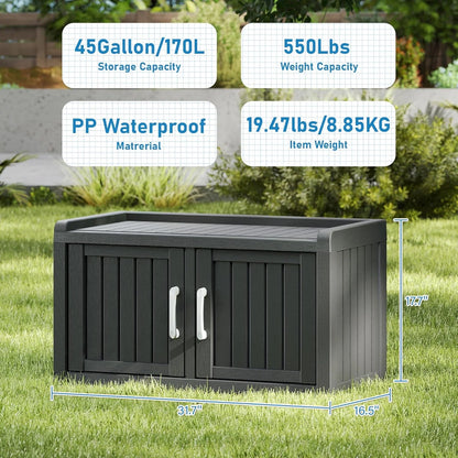 Kamaboko Outdoor Shoe Storage Cabinet, Waterproof UV-Resistant Entryway Storage Bench Indoor Outdoor With 2 Barn Doors
