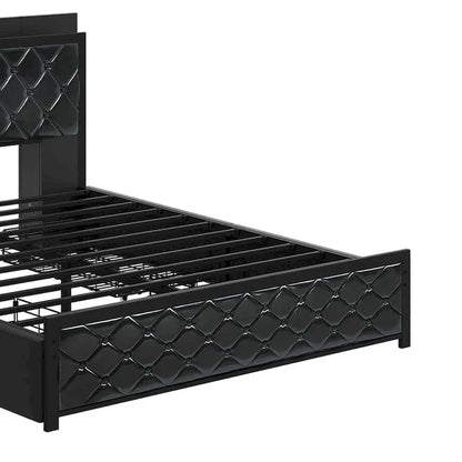 Moasis Queen Size PU Bed Frame LED Upholstered Platform Bed Frame